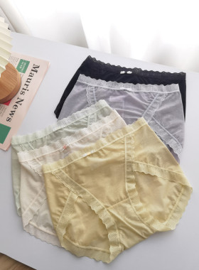 软糯小清新~亲肤性感女士蕾丝底裤中腰透气三角裤包臀内裤