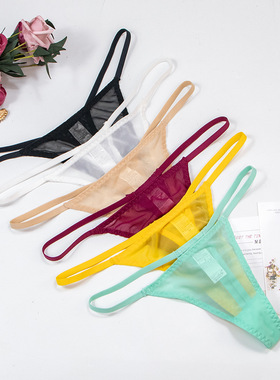 Varsbaby 欧美性感网纱丁字裤超薄透明透视诱惑低腰内裤T裤细带女