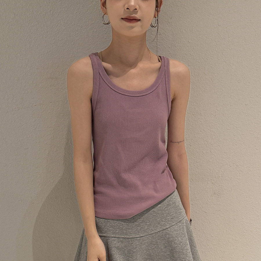 黎诺夏季新款韩系纯色简约背心t恤女2026休闲百搭显瘦打底上衣ins