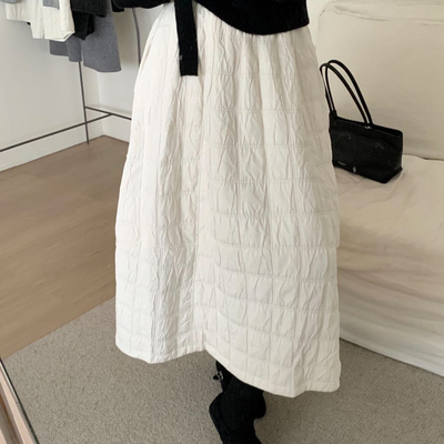 TOMORROW-爆火泡芙裙～韩版肌理感菱格夹棉蓬蓬半身裙WW6627