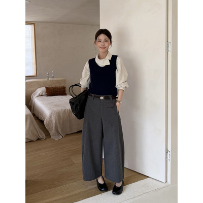 ICCIICC 韩系茧型气质九分弯刀裤羊毛呢料休闲裤女秋冬新款2692
