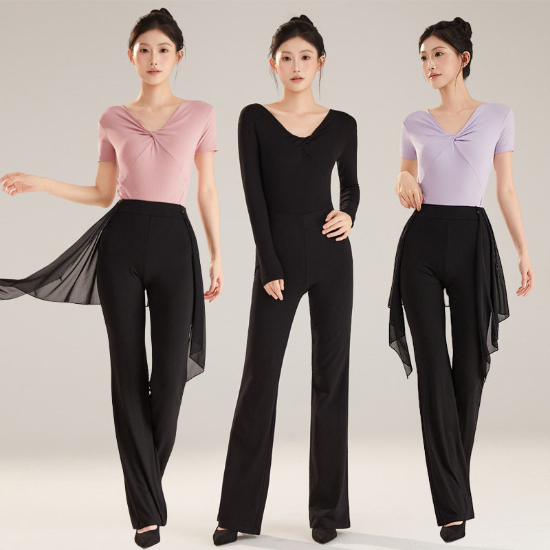 黑色形体上衣训练服装新款暗扣开裆舞蹈练功服女连体套装表演走秀