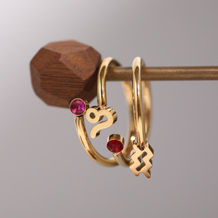 十二星座戒指12星座符文开口指环真金锆石生辰石男女配饰生日礼物