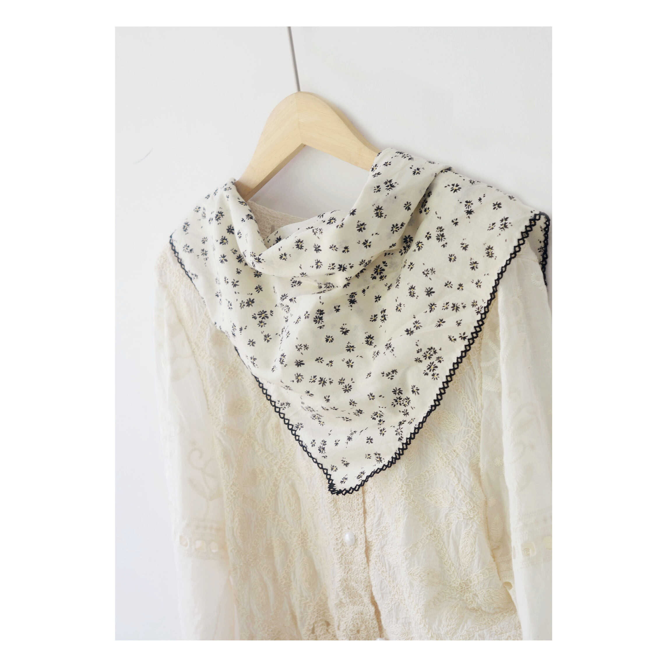 小方巾领巾棉碎花花边日韩女春秋