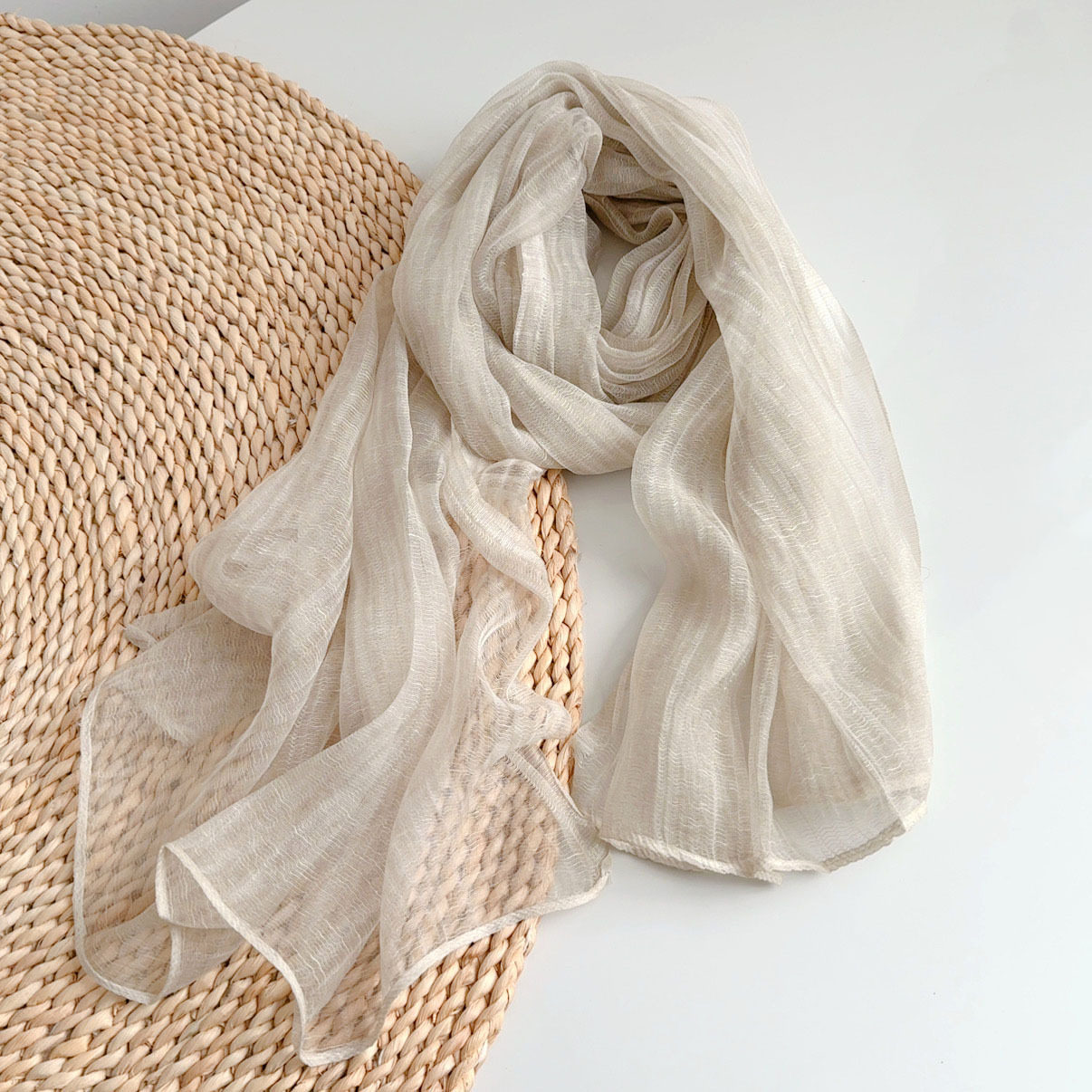 薄纱质感春夏透气纯色出游防晒遮阳披肩纱巾韩版文艺百搭飘逸纱巾