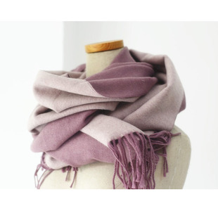 超温柔紫色拼色双面秋冬无静电超柔围巾 气质保暖加厚流苏围巾披
