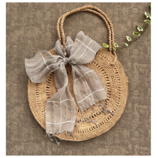 日系格子亚麻长飘带文艺流苏细长条护颈装饰丝巾春夏简约百搭配饰