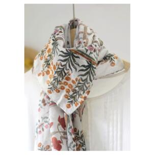 复古手绘印花全棉大方巾 春秋保暖护颈旅行出游配搭纱巾披肩女