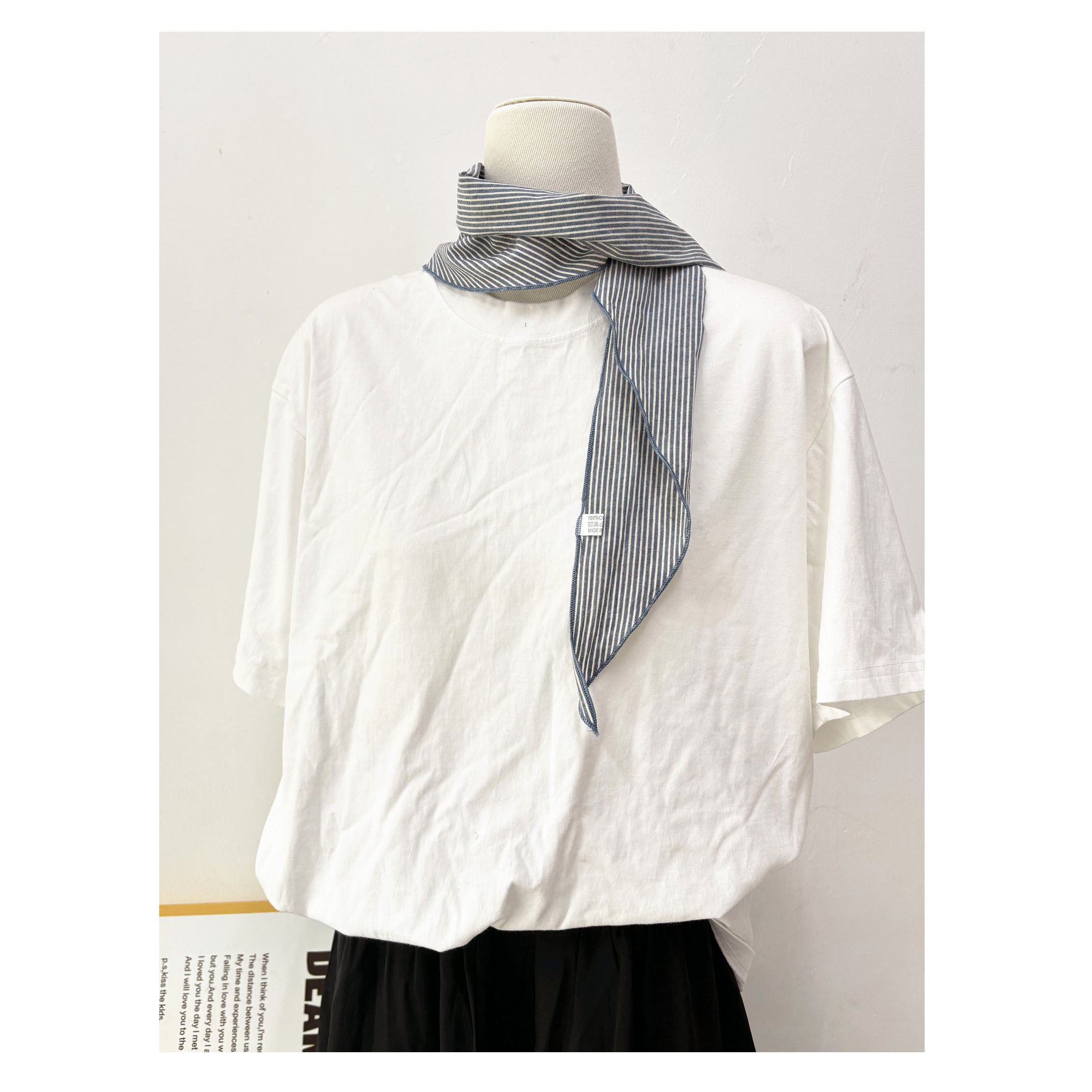 日系素色条纹全棉三角巾春夏秋中性韩版男女护颈百搭小领巾小披肩