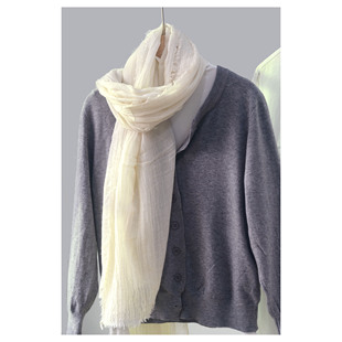 秋冬经典 黑色百搭柔软细腻保暖纯色围巾披肩 乳白色羊毛腈纶混纺