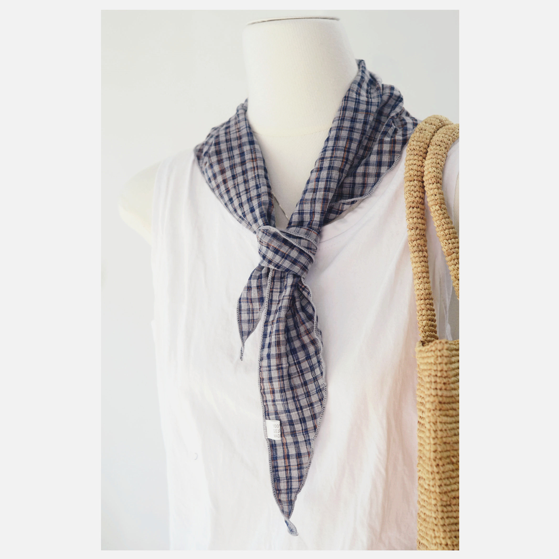 日系复古全棉格子三角巾  女士夏季护颈小丝巾领巾配饰装饰头巾女