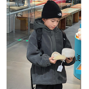 男童冬装外套儿童羊羔绒加绒连帽上衣2026冬季新款男孩加厚童装冬