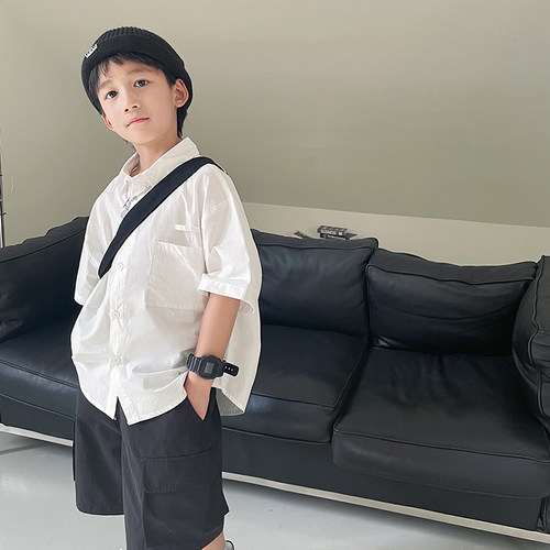 男童纯棉白色衬衫夏季薄款韩版