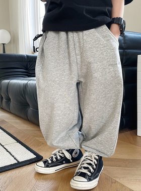 男童裤子秋冬款儿童运动裤冬季男孩灰色卫裤加厚潮童装加绒休闲裤