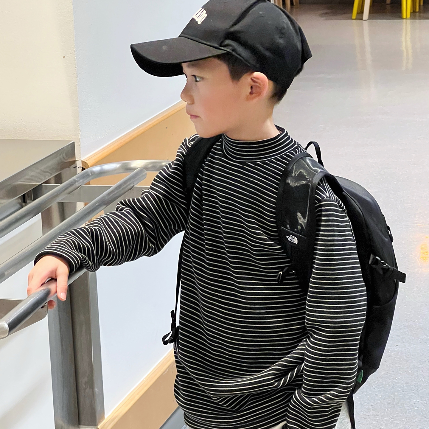 男童加绒条纹打底衫儿童冬装上衣