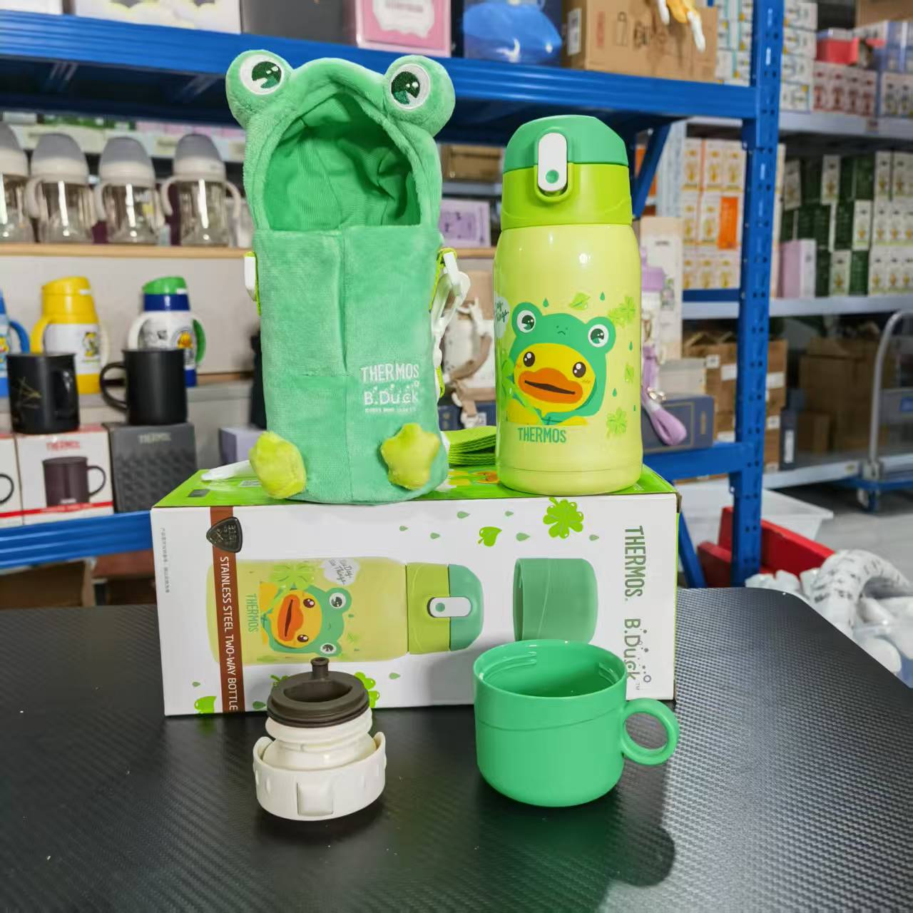 膳魔师青蛙杯儿童316L高真空吸管直饮保温杯一杯双盖550ML/580ML