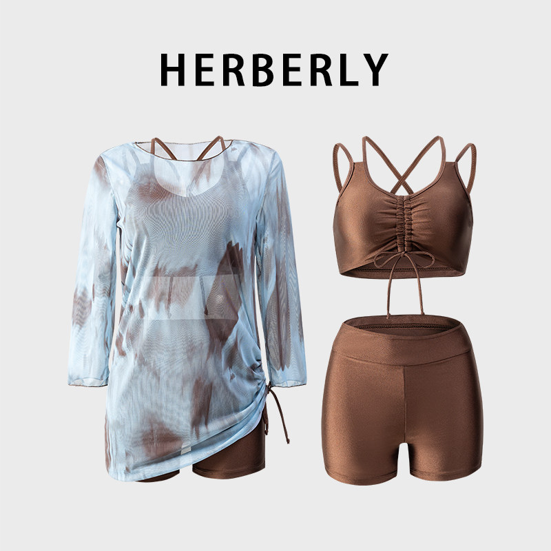 HERBERRY泳装分体三件套保守显瘦遮肚性感韩国ins风聚拢温泉泳衣