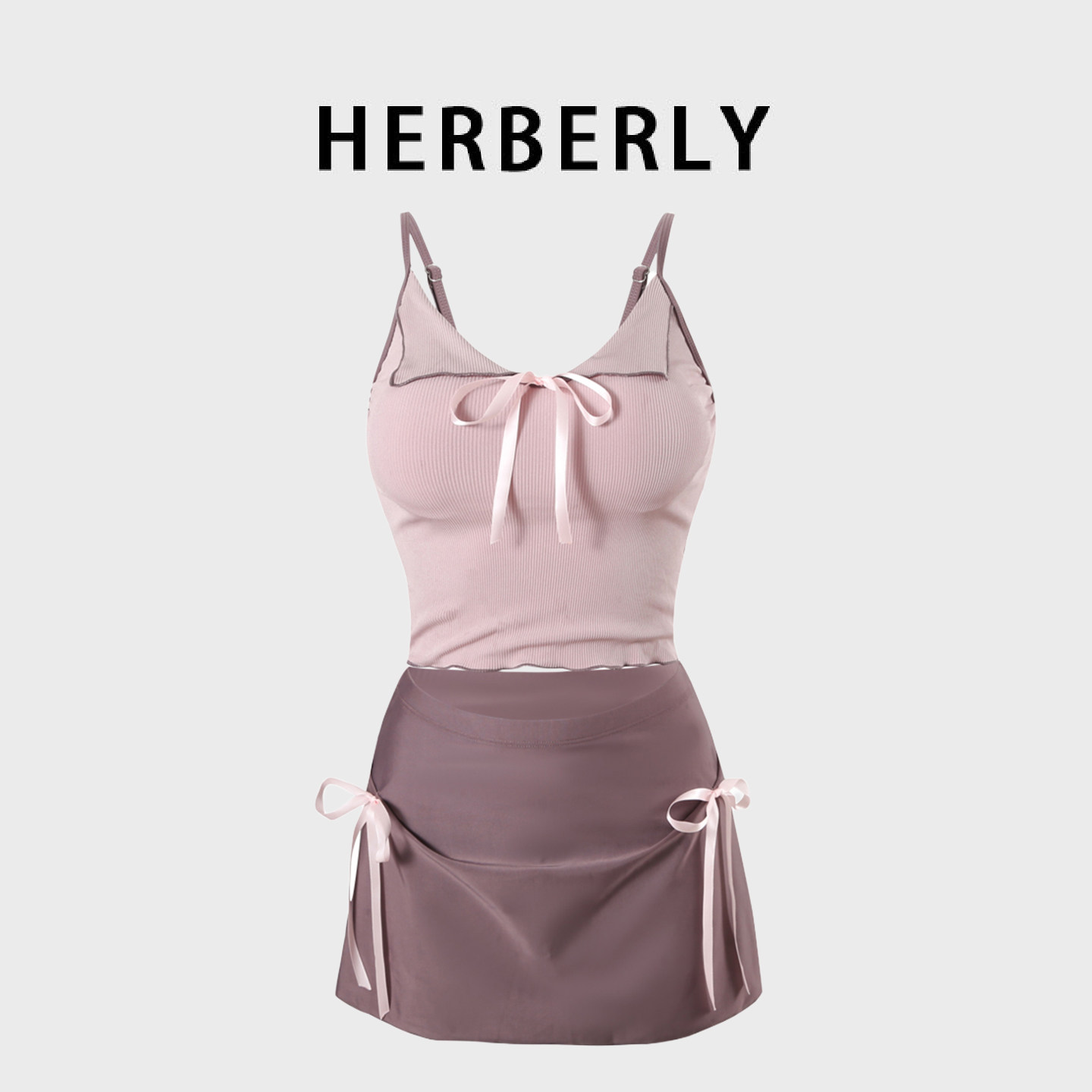 HERBERRY泳装纯欲少女可爱日系比基尼泡温泉度假裙式绝美分体泳衣