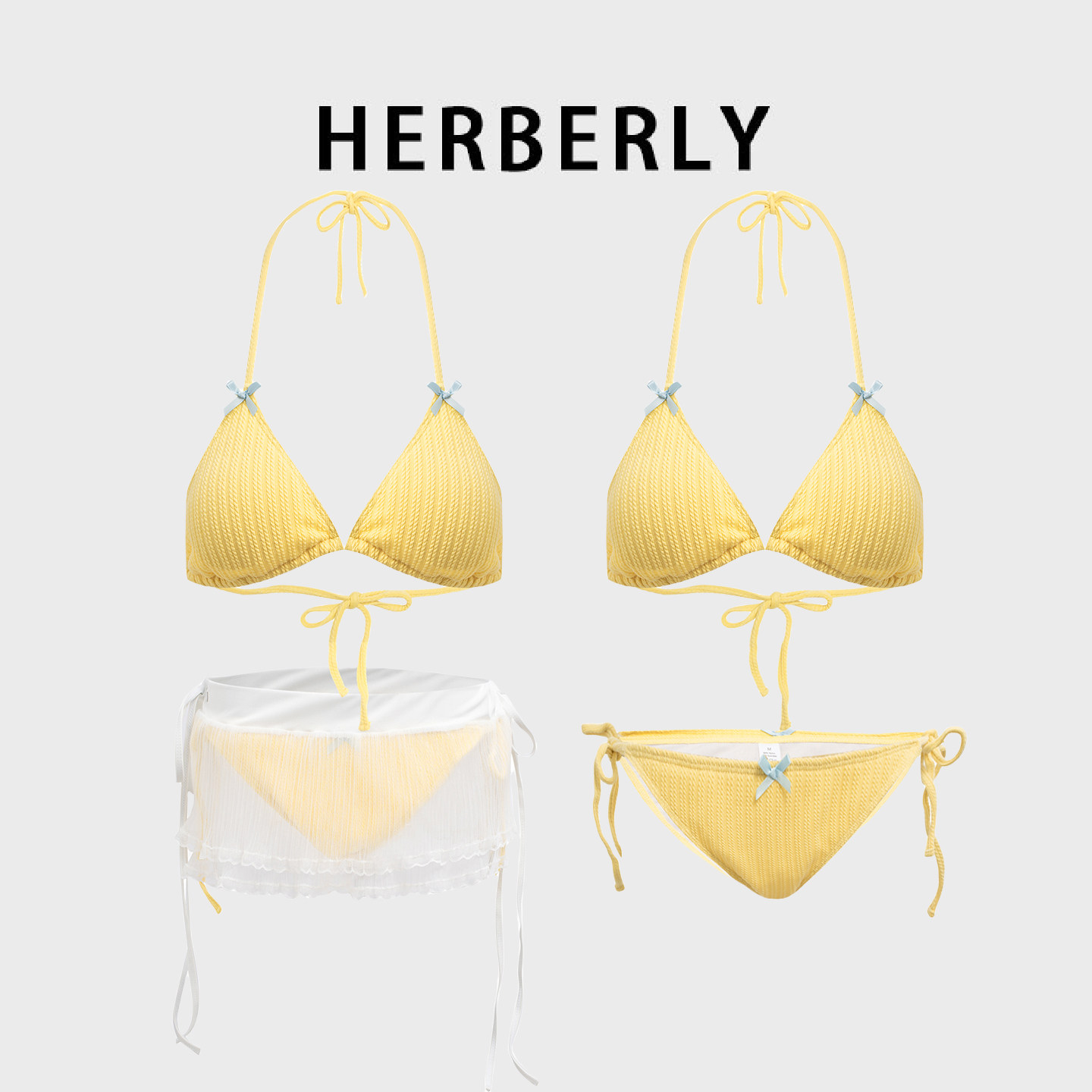 HERBERRY泳装少女网红纯欲性感比基尼三件套温泉度假分体泳衣纱裙