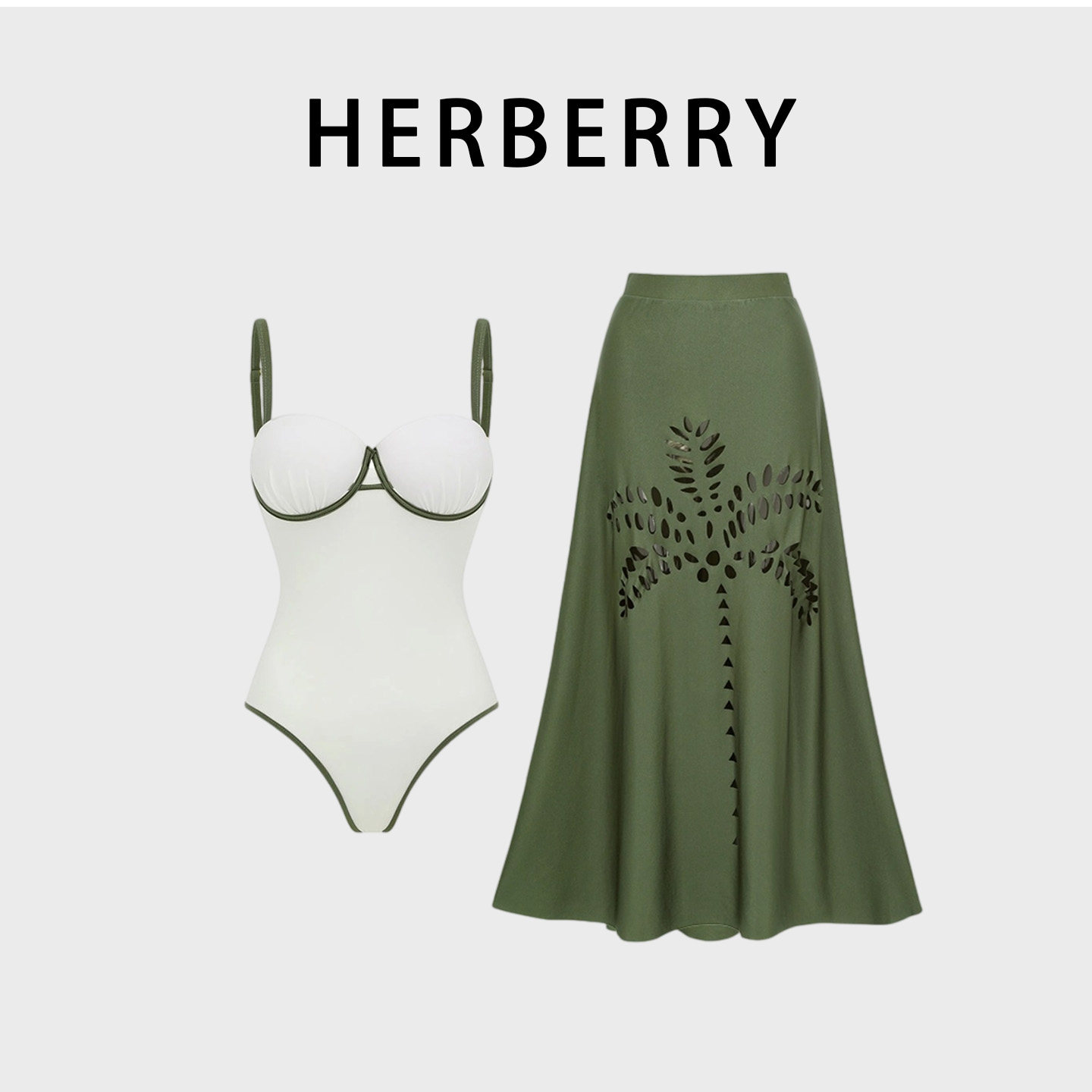HERBERRY泳装2026新款欧美钢托聚拢比基尼泡温泉度假连体泳衣长裙