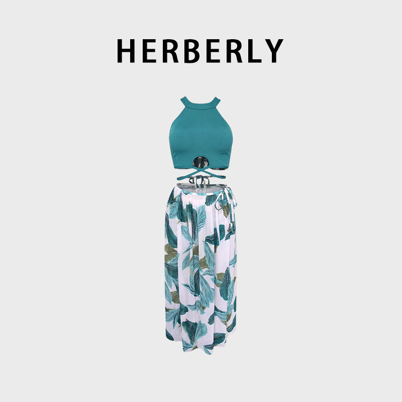 HERBERRY泳装情侣沙滩分体泳衣女裙式比基尼小胸聚拢钢托温泉度假