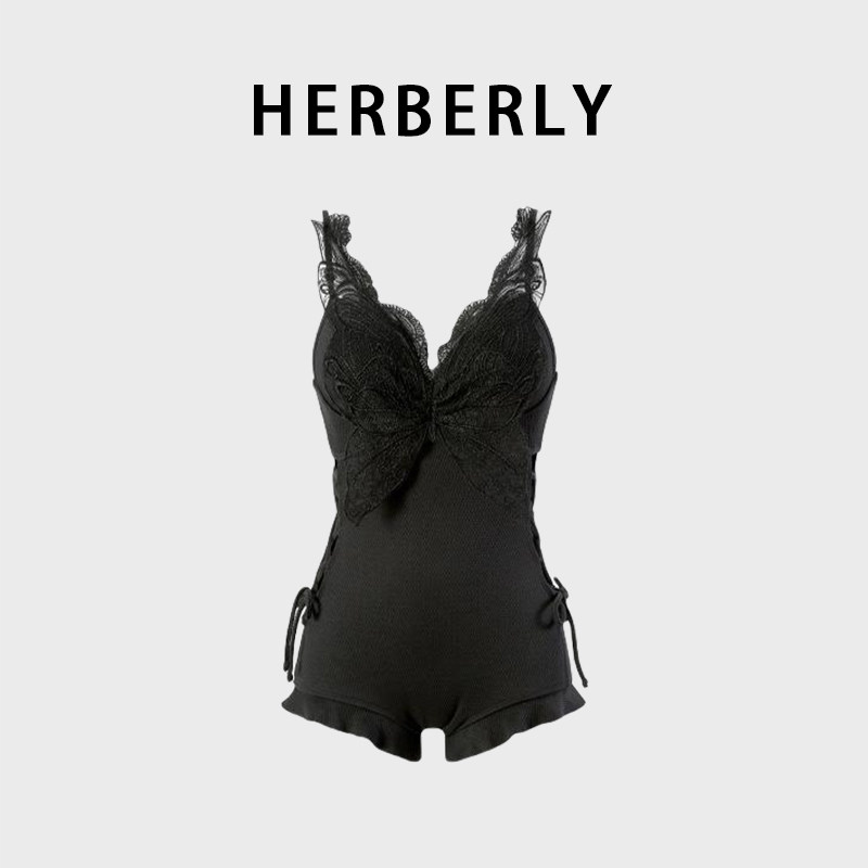 HERBERRY泳装高级小胸钢托聚拢显瘦遮肚公主海边温泉度假连体泳衣