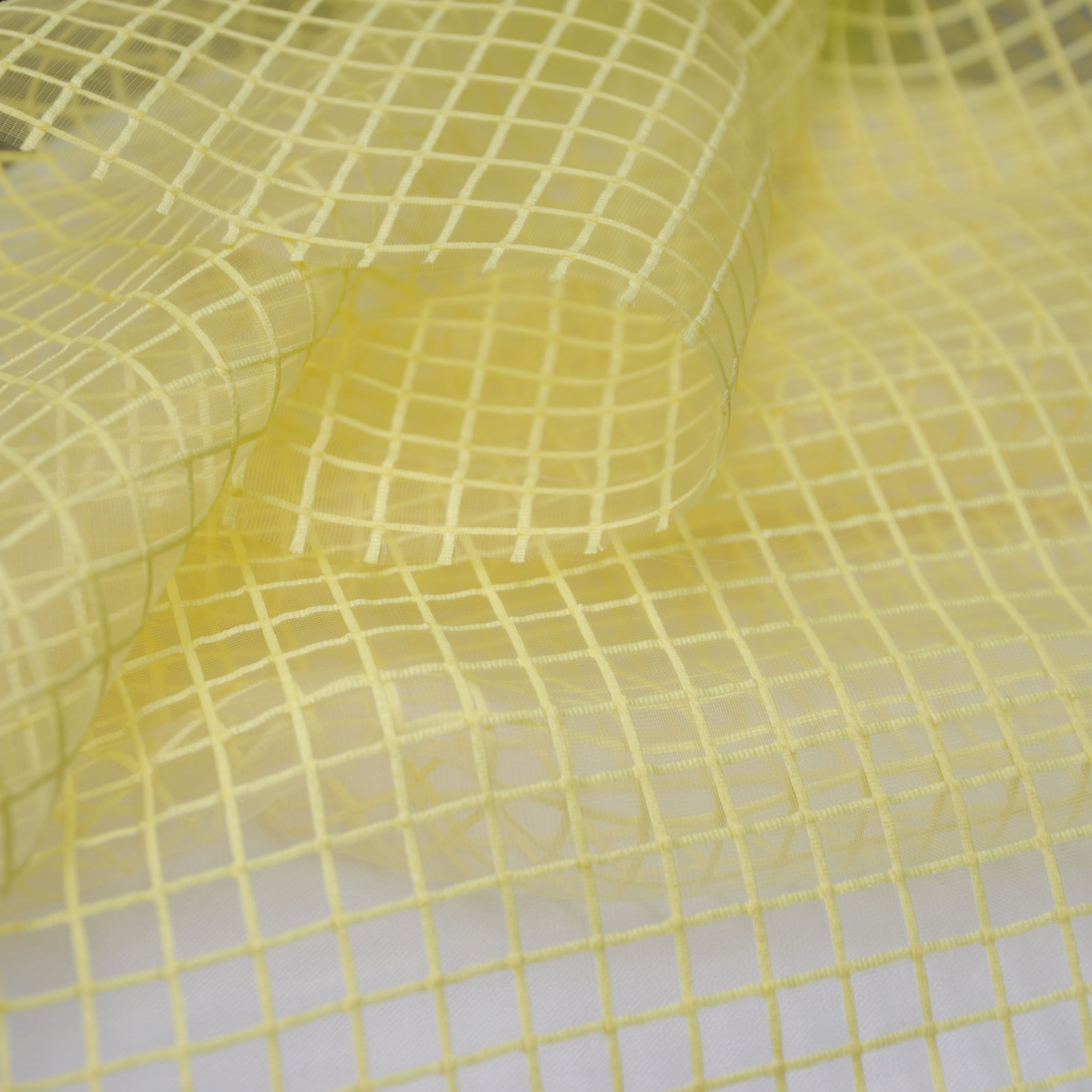 进口欧根纱网纱蕾丝布料 黄色格子面料 仿真丝欧根纱小方格 纱布