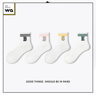 情侣袜子女白色袜子女字母运动中筒袜子男袜子女潮