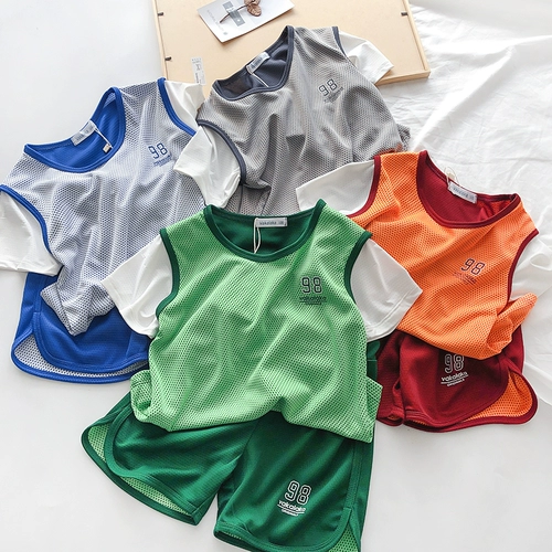 Детские быстросохнущие нарукавники, летний комплект, спортивный костюм подходит для мужчин и женщин, шорты, спортивные леггинсы с шортами, жилет, короткий рукав, подходит для подростков