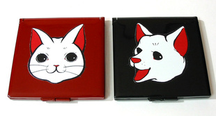 日本迷你方便携带随身化妆镜可爱手绘动物小镜子漆涂手镜猫咪狗犬