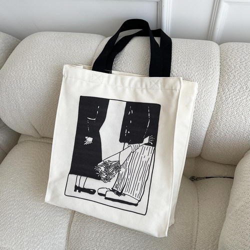 黑白竖款环保帆布袋大容量