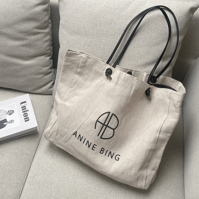 韩版字母印花棉麻托特包大容量单肩帆布包加厚通勤女包上课书包