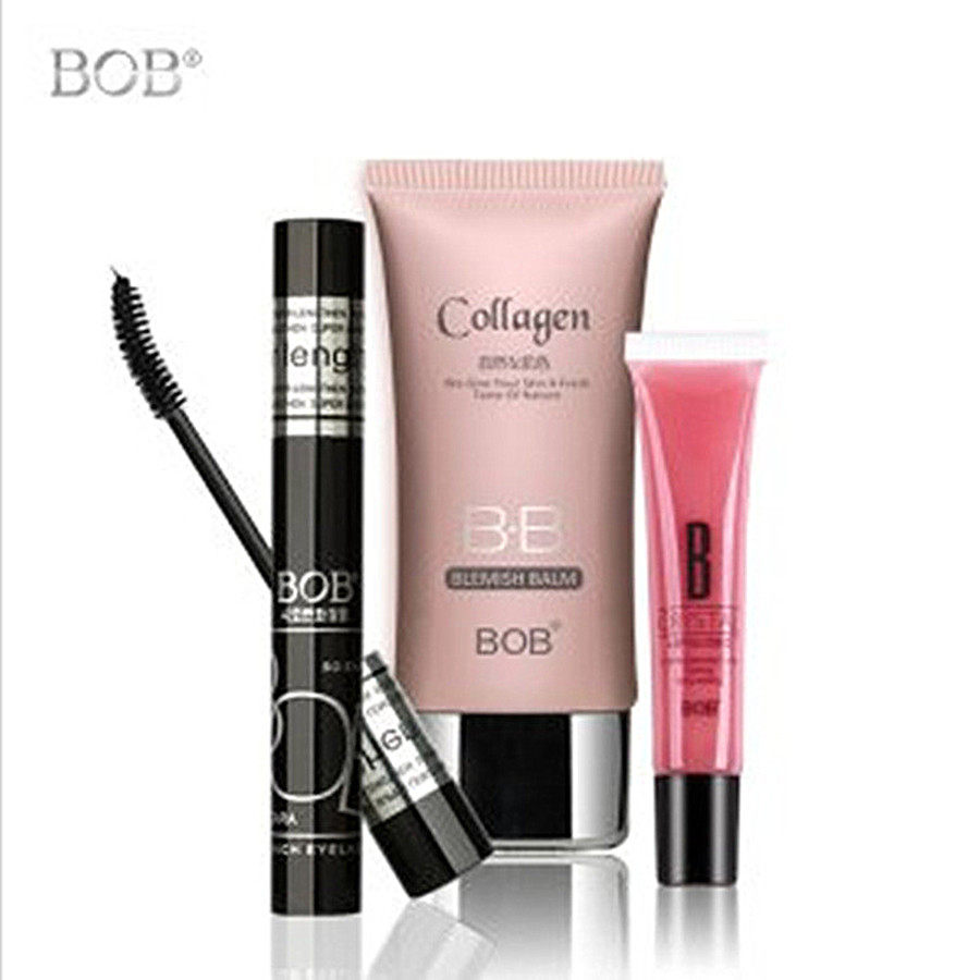 特价 BOB彩妆三件套组合BB霜睫毛膏百媚唇彩套装化妆初学者包邮正