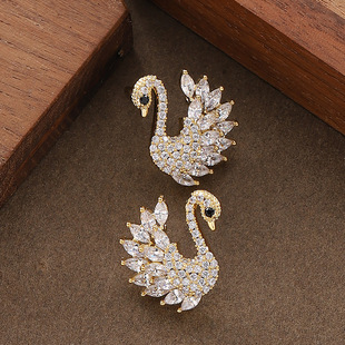 Minimalist CZ Flamingo Stud Earrings Elegant Silver Needle