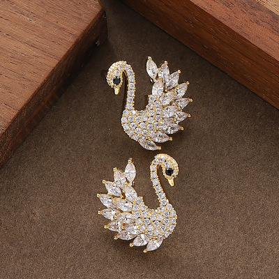 时尚OL风爆闪锆石火烈鸟耳钉银针