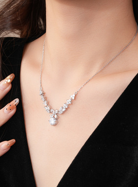 冷淡风锆石花朵叶子圆形吊坠项链