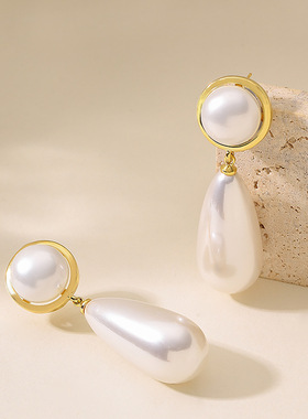 Pearl Teardrop Earrings, Long Minimalist Everyday Drops