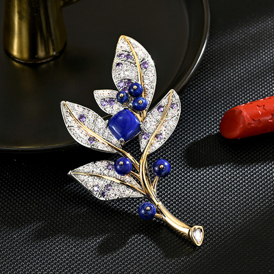轻奢感青金石金枝胸针