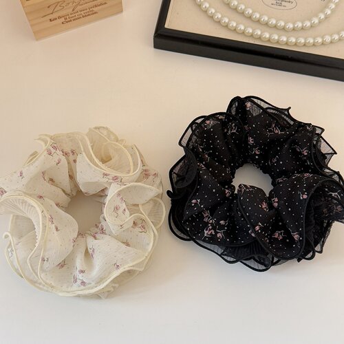 韩系黑白碎花网纱大肠发圈