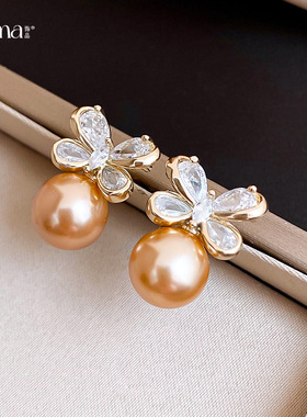 French Bow Studs, Zircon Pearl Sweet Luxury Earrings