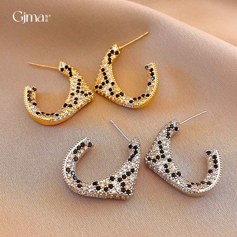 银针欧美中古风简约锆石C形耳环