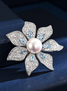 Ice Blue Pearl Brooch, Magnetic Anti-Gap Korean Lapel Pin