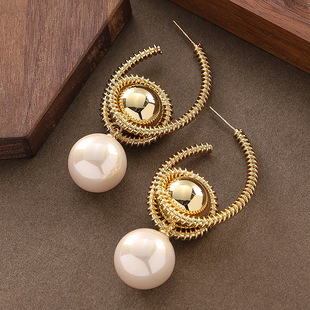 Geometric Hoops, Large Pearl Minimalist Luxury Earrings