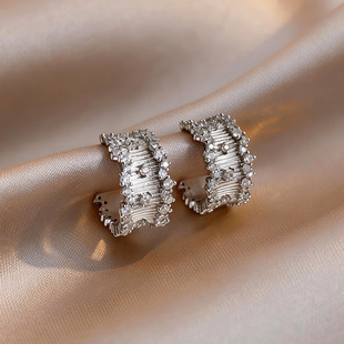 Earrings Hoop Studs Minimalist Chic Zircon Korean