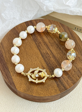 玫瑰花自然石水晶创意手串