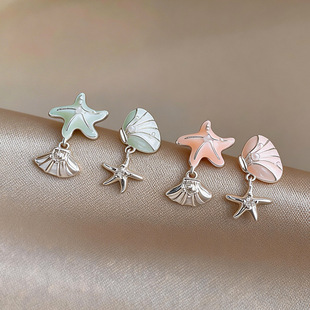 Vacation Enamel Studs Beach Zircon Starfish Earrings