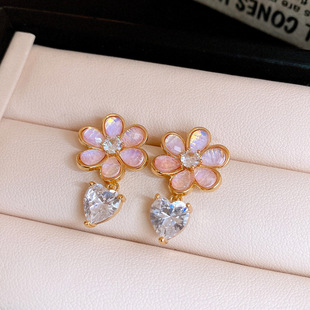 Zircon Resin Flower Teardrop Stud Earrings, Chic Silver Post