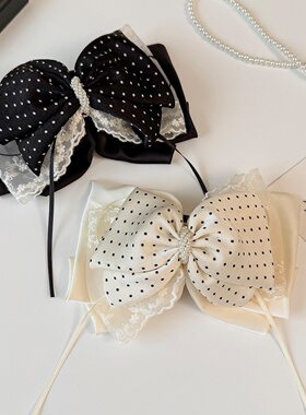 French Chiffon Lace Bow Claw Clip Polka Dot Hair Accessory