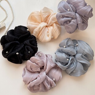 Pearl Mesh Scrunchie, French Ponytail Holder Hair Tie
