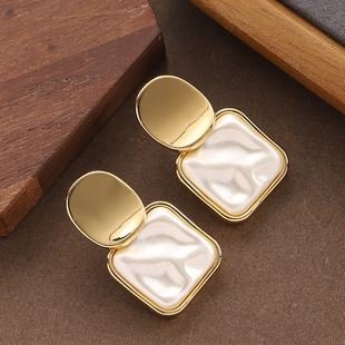 Square Luxury Earrings Pearl Drop Pleated French